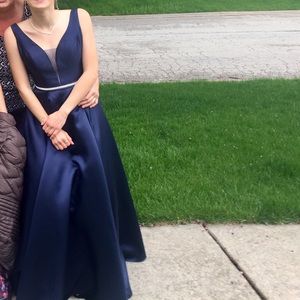 Prom dress navy blue v neck